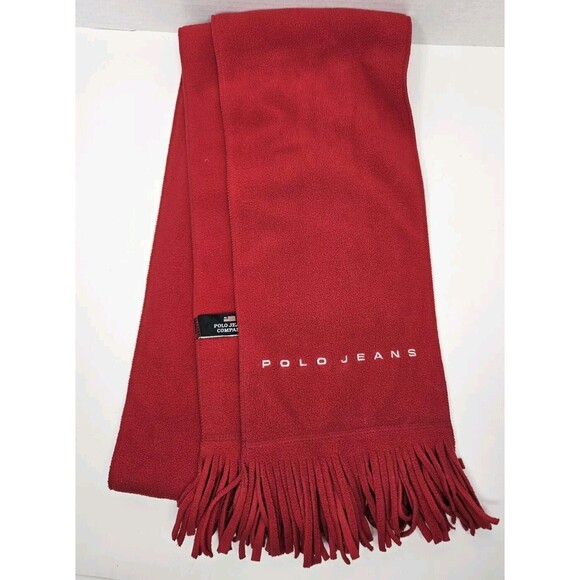Polo Ralph Lauren Accessories - Polo Jeans Company Ralph Lauren Red Fringed Scarf, Unisex, 68"